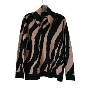 Soft Surroundings Black and Tan‎ Zebra Stripesl Sweater Cowl Neck Size Small